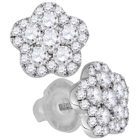 14kt White Gold Womens Round Diamond Star Cluster Screwback Earrings 3/4 Cttw 115445 - shirin-diamonds