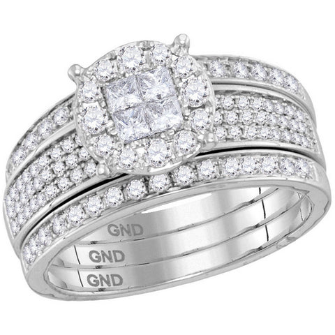 14kt White Gold Womens Princess Round Diamond Soleil Bridal Wedding Engagement Ring Band Set 1.00 Cttw 115453 - shirin-diamonds