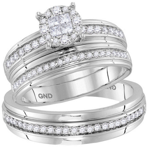 14kt White Gold His & Hers Diamond Soleil Cluster Matching Bridal Wedding Ring Band Set 5/8 Cttw 115481 - shirin-diamonds