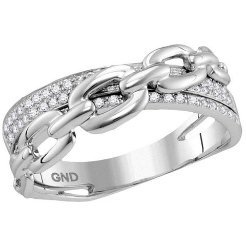 10kt White Gold Womens Round Diamond Chain Link Crossover Band Ring 1/5 Cttw 115872 - shirin-diamonds
