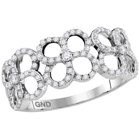 10kt White Gold Womens Round Diamond Quatrefoil Circle Band Ring 1/3 Cttw 115895 - shirin-diamonds
