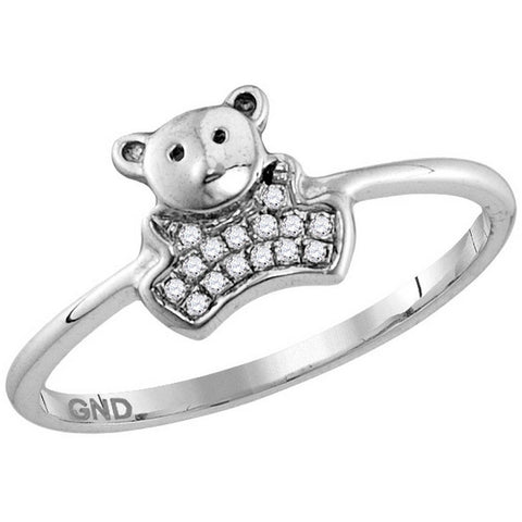 10kt White Gold Womens Round Diamond Teddy Bear Cluster Ring 1/20 Cttw 115905 - shirin-diamonds