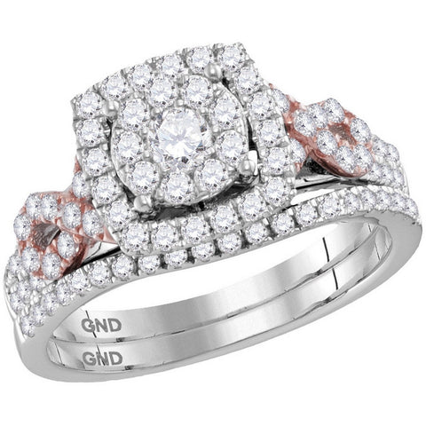 14kt White Gold Womens Round Diamond Cluster Bridal Wedding Engagement Ring Band Set 1.00 Cttw 116067 - shirin-diamonds