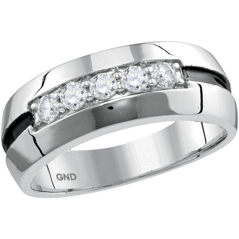 10kt White Gold Mens Round Diamond Wedding Black Groove Band Ring 1/2 Cttw 116185 - shirin-diamonds
