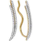10kt Yellow Gold Womens Round Diamond Double Two Row Climber Earrings 1/4 Cttw 116309 - shirin-diamonds