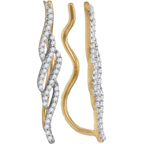 10kt Yellow Gold Womens Round Diamond Vertical Twist Climber Earrings 1/4 Cttw 116313 - shirin-diamonds
