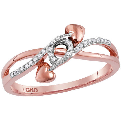 10kt Rose Gold Womens Round Diamond Double Heart Crossover Band Ring 1/12 Cttw 116317 - shirin-diamonds