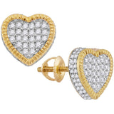 10kt Yellow Gold Womens Round Diamond Heart Rope Frame Cluster Earrings 7/8 Cttw 116599 - shirin-diamonds