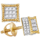 10kt Yellow Gold Womens Round Diamond Square Rope Frame Cluster Earrings 1/3 Cttw 116603 - shirin-diamonds