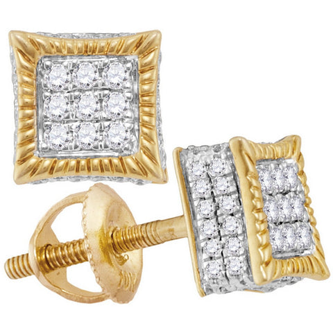 10kt Yellow Gold Womens Round Diamond Square Rope Frame Cluster Earrings 1/3 Cttw 116603 - shirin-diamonds
