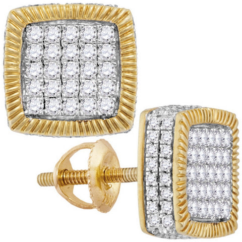 10kt Yellow Gold Womens Round Diamond Square Rope Frame Earrings 7/8 Cttw 116606 - shirin-diamonds