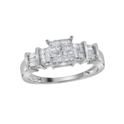 14kt White Gold Womens Princess Diamond Cluster Ring 1/2 Cttw 11666 - shirin-diamonds