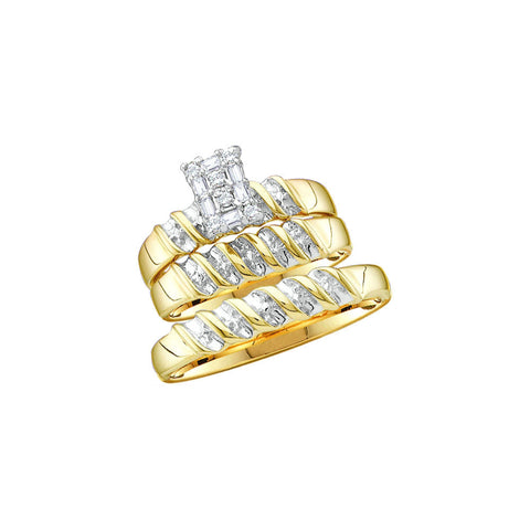 10kt Yellow Gold His & Hers Round Diamond Cluster Matching Bridal Wedding Ring Band Set 1/10 Cttw 11704 - shirin-diamonds