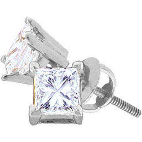 14kt White Gold Womens Princess Diamond Soltiare Screwback Stud Earrings 1.00 Cttw 12092 - shirin-diamonds