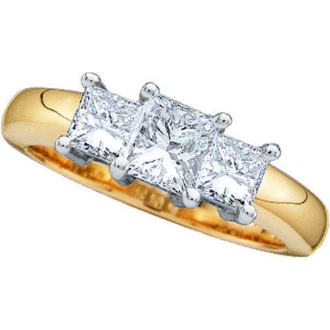 14kt Yellow Gold Womens Princess Diamond 3-stone Bridal Wedding Engagement Ring 1-1/2 Cttw 12211 - shirin-diamonds