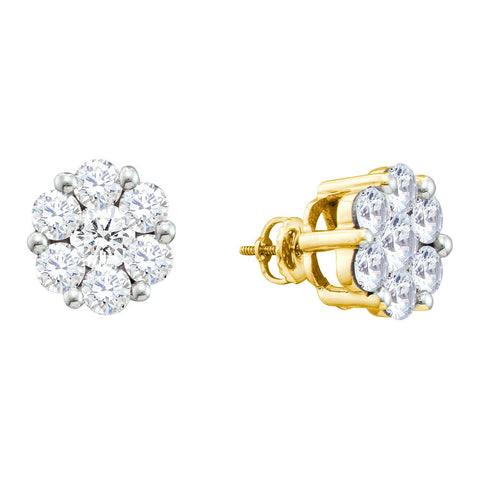 14k Yellow Gold Round Diamond Flower Cluster Womens Large Screwback Stud Earrings 1-1/2 Cttw 12391 - shirin-diamonds