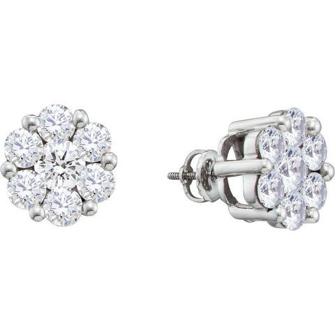 14kt White Gold Womens Round Diamond Flower Cluster Screwback Stud Earrings 2.00 Cttw 12394 - shirin-diamonds