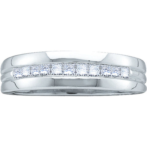 14kt White Gold Mens Princess Diamond Wedding Anniversary Band Ring 1/2 Cttw 12501 - shirin-diamonds