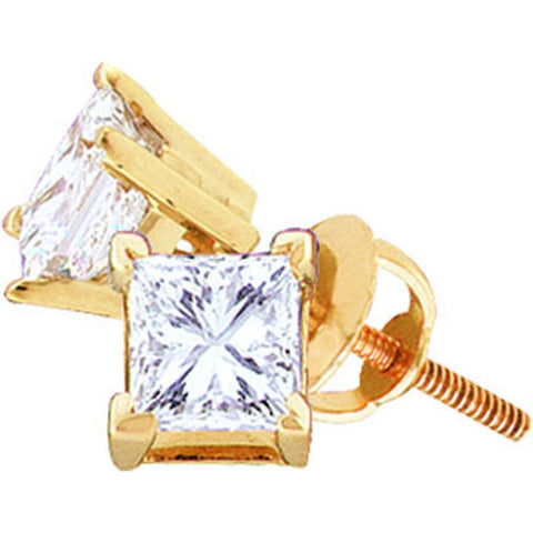 14kt Yellow Gold Womens Princess Diamond Solitaire Screwback Stud Earrings 1/2 Cttw 12589 - shirin-diamonds