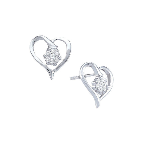 10kt White Gold Womens Round Diamond Cluster Heart Screwback Earrings 1/6 Cttw 12753 - shirin-diamonds