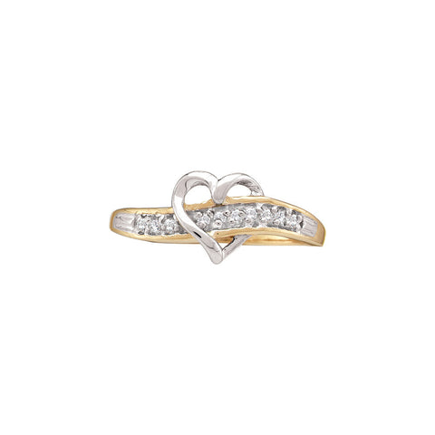 10kt Yellow Gold Womens Round Diamond Heart Love Ring 1/20 Cttw 12792 - shirin-diamonds