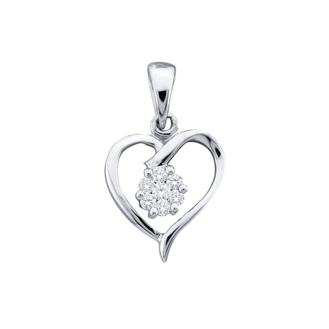 10kt White Gold Womens Round Diamond Flower Cluster Heart Pendant 1/12 Cttw 12925 - shirin-diamonds