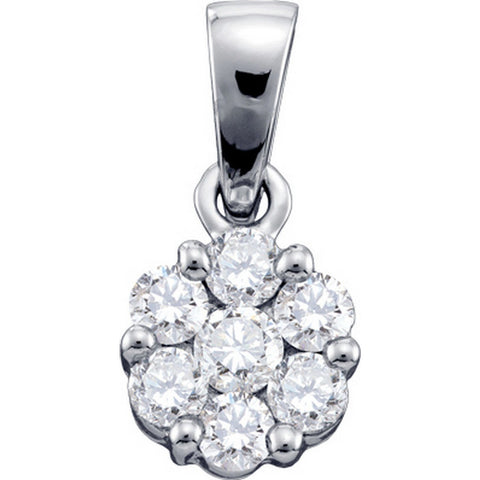 14k White Gold Round Diamond Flower Cluster Womens Fine Pendant 1.00 Cttw 13205 - shirin-diamonds