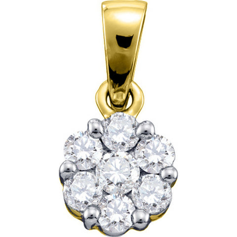 14kt Yellow Gold Womens Round Diamond Flower Cluster Pendant 1.00 Cttw 13206 - shirin-diamonds