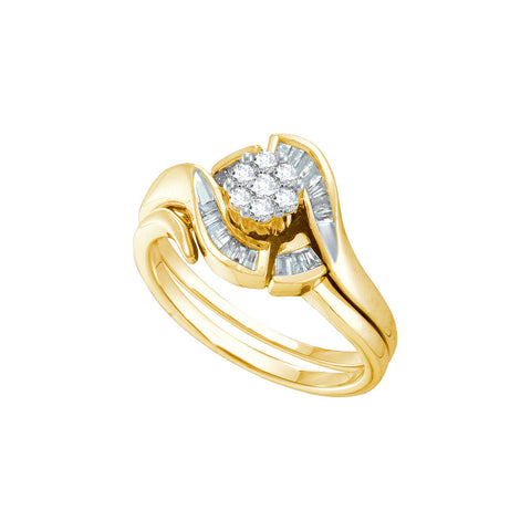 14k Yellow Gold Round Diamond Cluster Womens Bridal Wedding Engagement Ring Wedding Band Set 1/3 Cttw 14184 - shirin-diamonds