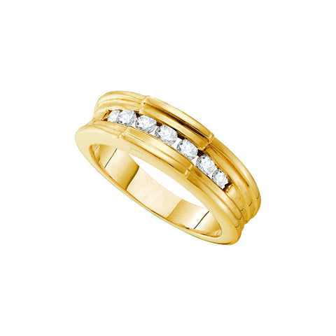 14kt Yellow Gold Mens Round Channel-set Diamond Ridged Edges Wedding Band 1/2 Cttw 14219 - shirin-diamonds