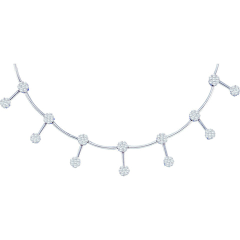 14kt White Gold Womens Round Diamond Flower Cluster Necklace 3-1/12 Cttw 14277 - shirin-diamonds