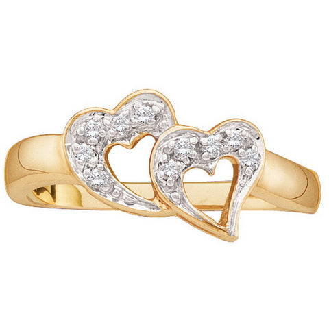 10kt Yellow Gold Womens Round Diamond Double Heart Love Ring 1/12 Cttw 15349 - shirin-diamonds