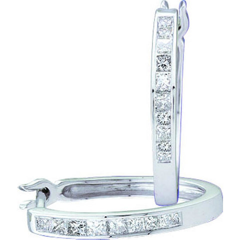 14kt White Gold Womens Princess Diamond Slender Hoop Earrings 1/3 Cttw 15367 - shirin-diamonds