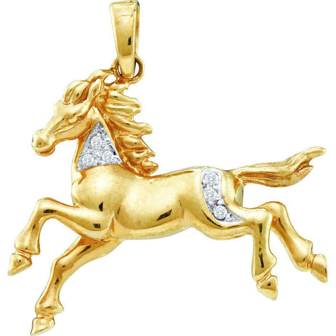10kt Yellow Gold Womens Round Diamond Horse Mare Animal Pendant 1/20 Cttw 15417 - shirin-diamonds