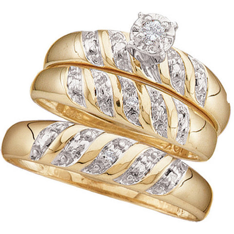 10kt Yellow Gold His & Hers Round Diamond Solitaire Matching Bridal Wedding Ring Band Set 1/12 Cttw 15483 - shirin-diamonds