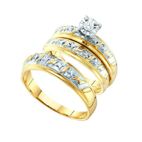 10kt Yellow Gold His & Hers Round Diamond Solitaire Matching Bridal Wedding Ring Band Set 1/12 Cttw 15485 - shirin-diamonds