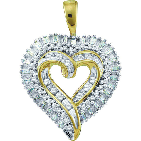 10kt Yellow Gold Womens Round Diamond Heart Cluster Pendant 1/2 Cttw 15532 - shirin-diamonds