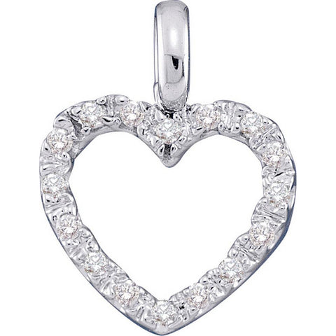 10kt White Gold Womens Round Diamond Heart Love Pendant 1/10 Cttw 15545 - shirin-diamonds