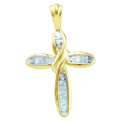 10kt Yellow Gold Womens Baguette Diamond Cross Faith Pendant 1/4 Cttw 15549 - shirin-diamonds