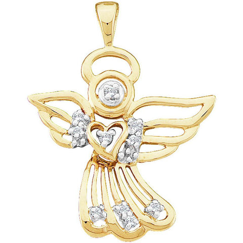 10kt Yellow Gold Womens Round Diamond Guardian Angel Pendant 1/10 Cttw 15560 - shirin-diamonds