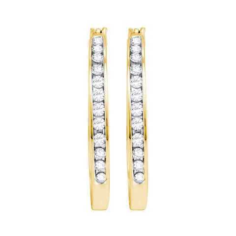10kt Yellow Gold Womens Round Channel-set Diamond Single Row Hoop Earrings 1/2 Cttw 15578 - shirin-diamonds