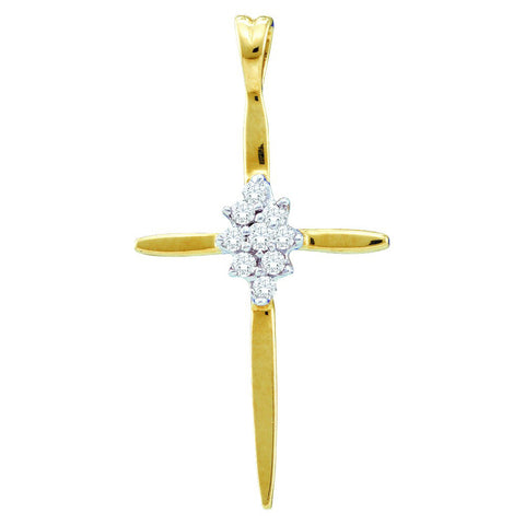 10kt Yellow Gold Womens Round Diamond Cluster Cross Faith Pendant 1/20 Cttw 15813 - shirin-diamonds