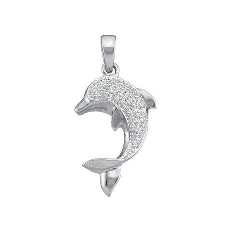 10kt White Gold Womens Round Diamond Dolphin Fish Animal Pendant 1/10 Cttw 15817 - shirin-diamonds