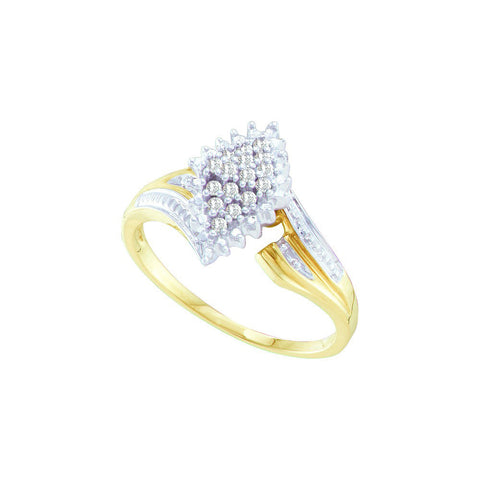 10kt Yellow Two-tone Gold Womens Round Prong-set Diamond Oval Cluster Ring 1/8 Cttw 15868 - shirin-diamonds