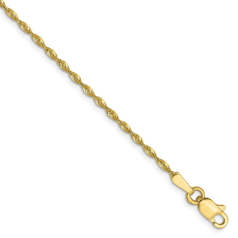 10K 1.5mm Diamond-Cut Lightweight Rope Chain (Weight: 1.38 Grams, Length: 10 Inches)