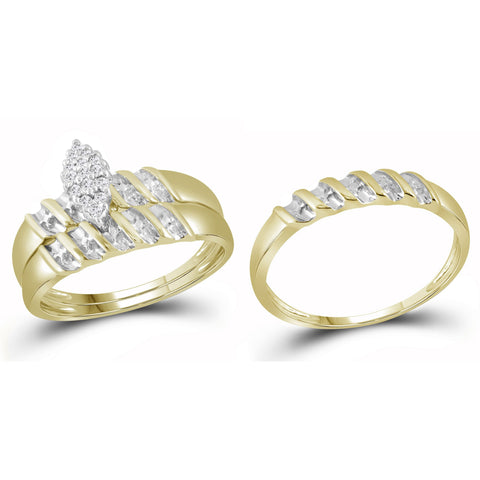 10k Yellow Gold Diamond Marquise-shape Cluster Bridal Wedding Trio Mens Womens Ring Band Set 15911 - shirin-diamonds