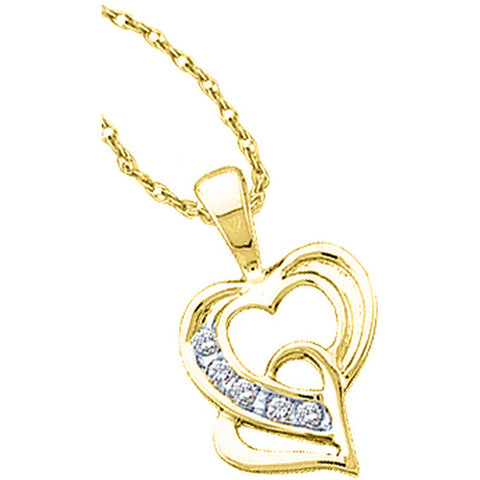 10kt Yellow Gold Womens Round Diamond Double Joined Heart Pendant 1/20 Cttw 16142 - shirin-diamonds