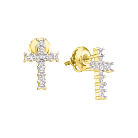10kt Yellow Gold Womens Round Diamond Christian Cross Screwback Stud Earrings 1/10 Cttw 16143 - shirin-diamonds