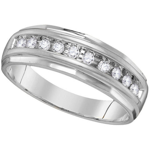 10kt White Gold Mens Round Channel-set Diamond Wedding Anniversary Band Ring 1/4 Cttw 16325 - shirin-diamonds