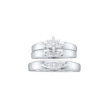 10kt White Gold His & Hers Round Diamond Cluster Matching Bridal Wedding Ring Band Set 1/12 Cttw 16377 - shirin-diamonds